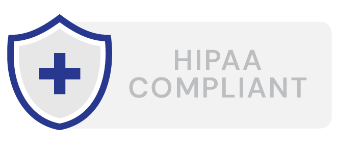 Illustration of a shield with medical cross, and the words HIPAA Compliant